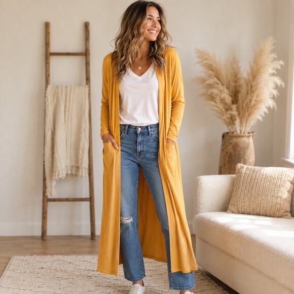 LuLaRoe Tops - Lularoe Mustard Yellow Full Length Cardigan Size Large